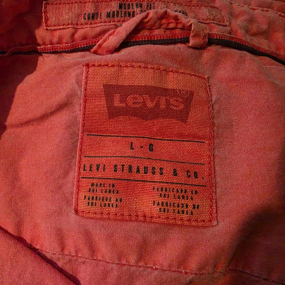 Levis Mens Salmon Pink Short Sleeve Button Down Modern Fit Shirt Size L
